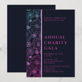 Convite Elegante Blue Botanic Charity Event Gala Party In