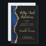 Convite Elegante Blue Dourado Agate Surprise 50th Birthday<br><div class="desc">Uma elegante festa de aniversário surpresa na 50ª,  sobre uma moda de ouro azul,  agata a convite preto. Bonito tipografia. Estilo chic.</div>