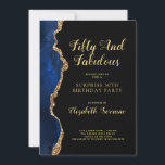 Convite Elegante Blue Dourado Agate Surprise 50th Birthday<br><div class="desc">Uma elegante festa de aniversário surpresa na 50ª,  sobre uma moda de ouro azul,  agata a convite preto. Bonito tipografia. Estilo chic.</div>