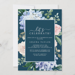 Convite Elegante Blue Hydrangea   Celebração do Vamos Mari