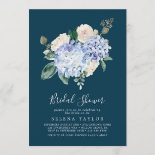 Convite Elegante Blue Hydrangea   CHÁ DE PANELA MARINHO