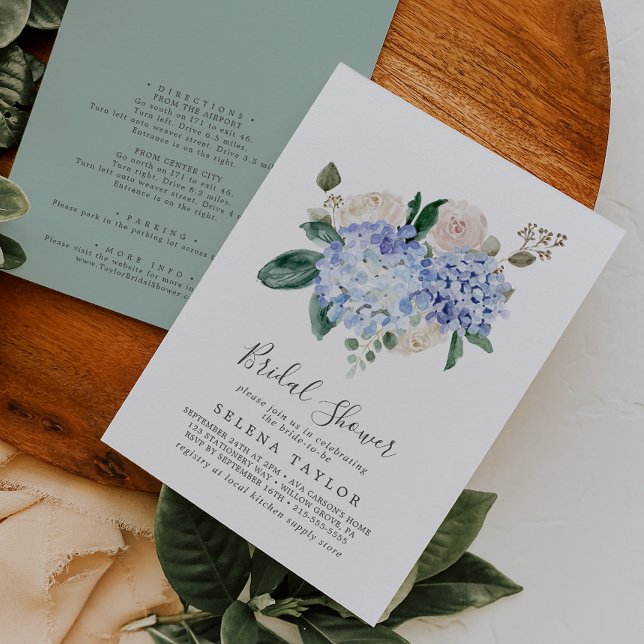 Convite Elegante Blue Hydrangea com Chá de panela Detalhes (Criador carregado)