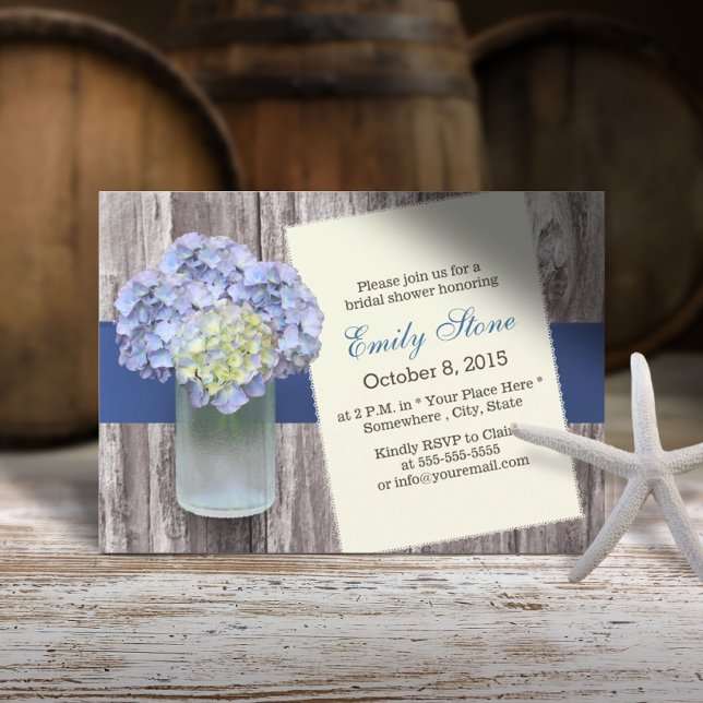 Convite Elegante Blue Hydrangea e Chá de panela Mason Jar (Criador carregado)