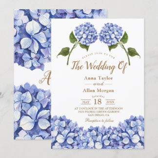 Convite Elegante Blue Hydrangea Floral