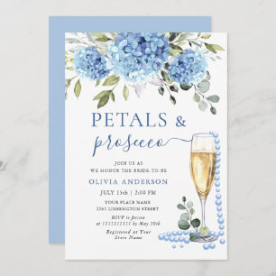 Convite Elegante Blue Hydrangea Floral PETALS & Prosecco