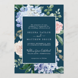 Convite Elegante Blue Hydrangea | Marinho Formal Casamento