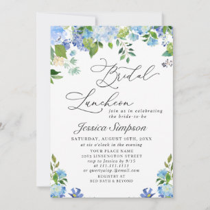 Convite Elegante Blue Hydrangea Watercolor Bridal
