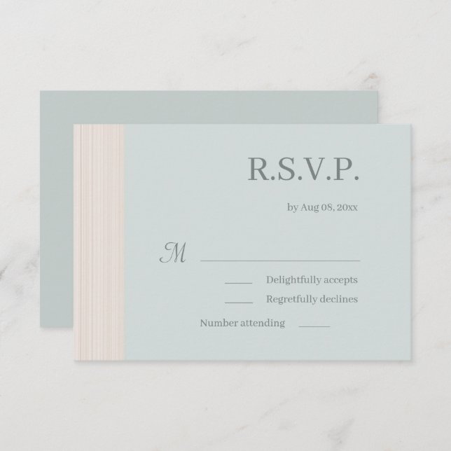 Convite Elegante Blue Sage Wood Stripes Casamento RSVP (Frente/Verso)