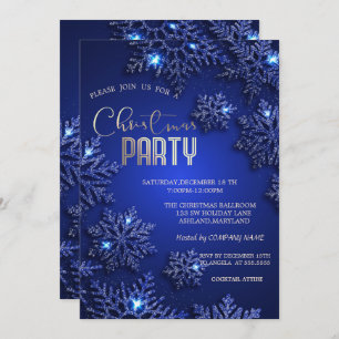 Convite Elegante Blue Snowflakes Companhia de Natal