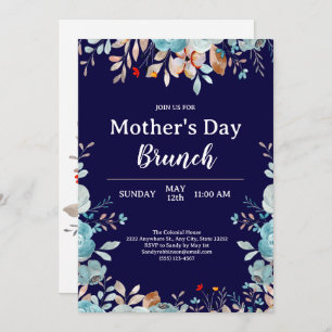 Convite Elegante Blue Wildflower Blue Brunch
