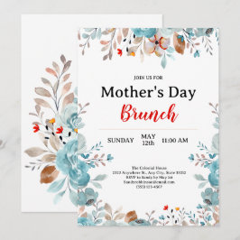 Convite Elegante Blue Wildflower Chic Dia de as mães Brunc