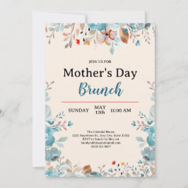 Convite Elegante Blue Wildflower Tan Dia de as mães Brunch