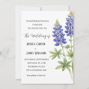 Convite Elegante Bluebonnet Texas Aquarela Floral Casament