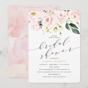 Convite Elegante Blush Floral e Chá de panela Eucalyptus