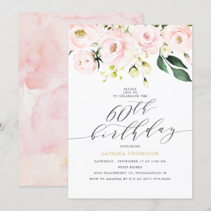 Convite Elegante Blush Floral e Eucalyptus 60º Aniversário