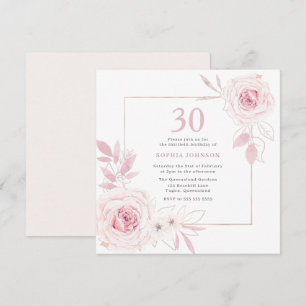 Convite Elegante Blush Floral Frame aniversário de 30 anos