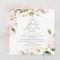 Elegante Blush Floral Greenery Chá de fraldas