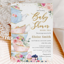 Elegante Blush Floral High Tea Party Chá de fralda