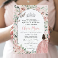 Elegante Blush Floral Princess Silver Quinceañera