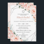 Convite Elegante Blush Floral Rosas Silver Bat Mitzvah<br><div class="desc">Personalize este adorável convite floral Bat Mitzvah com uma redação própria,  fácil e rapidamente,  basta pressionar o botão personalizar para reorganizar e formatar o estilo e a colocação do texto. Itens correspondentes disponíveis no repositório! c) O Feliz Cat Studio</div>