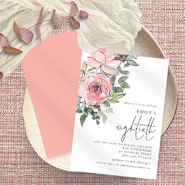 Convite Elegante Blush Florals Oitenta Festa de aniversári