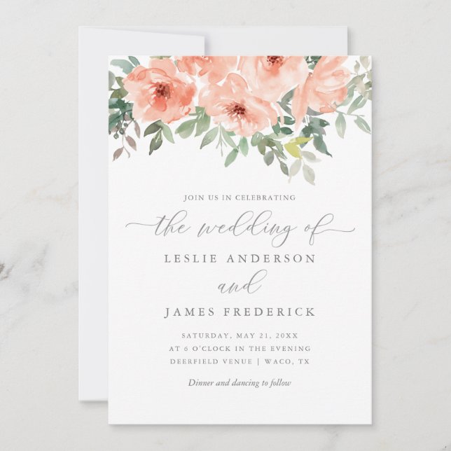 Convite Elegante Blush Peony e Greenery Floral (Frente)