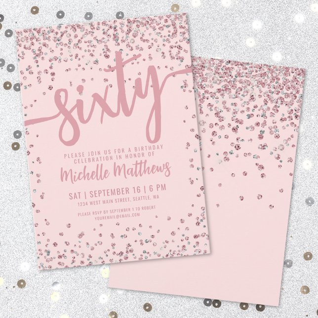 Convite Elegante Blush Pink 60º Aniversário (Elegant Blush Pink 60th Birthday Invitation)