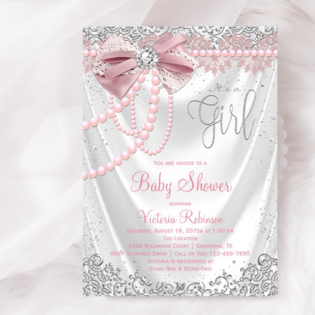Convite Elegante Blush Pink Diamond Play Chá de fraldas Gi (Elegant blush pink and silver diamond baby shower invitation. Simply add your event details.)