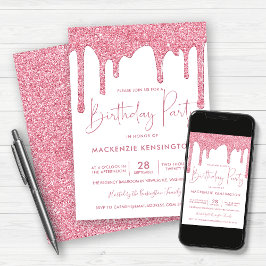 Convite Elegante Blush Pink Sparkle Drives Aniversário
