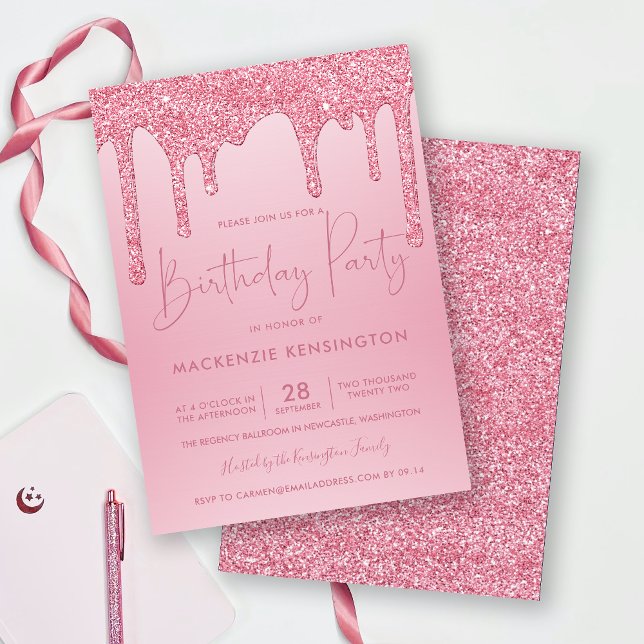 Convite Elegante Blush Pink Sparkle Drives Aniversário (Criador carregado)