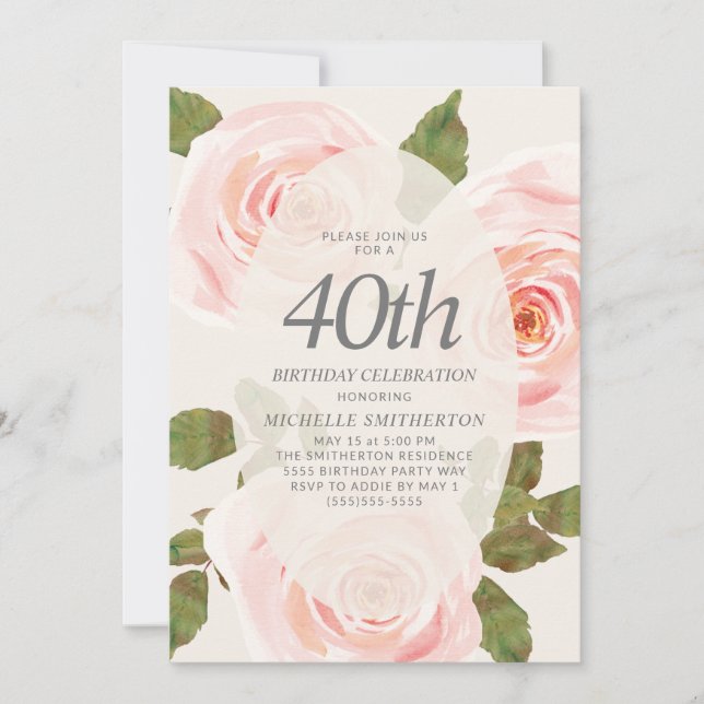 Convite Elegante Blush Pink Springtime Floral aniversário  (Frente)