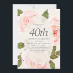 Convite Elegante Blush Pink Springtime Floral aniversário<br><div class="desc">Linda cor-de-água rosa e penteada,  com folhas verdes,  aniversário de 40 anos convite de festas para mulheres. Perfeito para a primavera ou festa de aniversário de verão.</div>