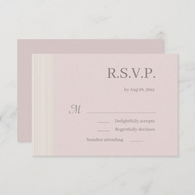 Convite Elegante Blush Pink Wood Stripes Casamento RSVP (Frente/Verso)