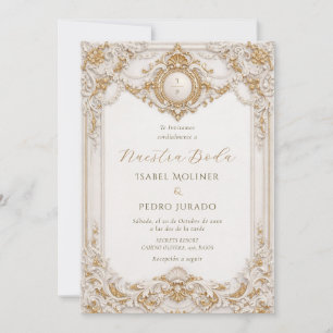 Convite Elegante Boda Barroca Dourada e Branca Nuestra Bod