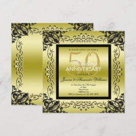Convite Elegante Boda de 50 Anos de Mulheres Dourado e Pre