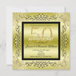 Convite Elegante Boda de 50 Anos de Mulheres Dourado e Pre