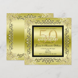 Convite Elegante Boda de 50 Anos de Mulheres Dourado e Pre