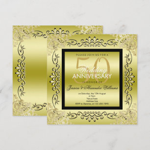 Convite Elegante Boda de 50 Anos de Mulheres Dourado e Pre
