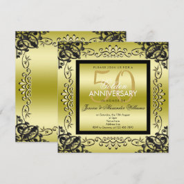 Convite Elegante Boda de Ouro & Preto para Mulheres 50º Ca