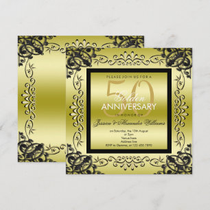 Convite Elegante Boda de Ouro & Preto para Mulheres 50º Ca