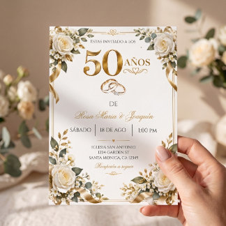 Convite Elegante Bodas de Oro Aniversário de 50 anos de Ca