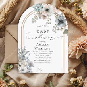 Convite Elegante Boho Bege e Arco Floral Branco