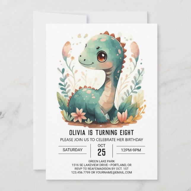 Convite Elegante Boho Editável Dinossaur Aniversário (Frente)