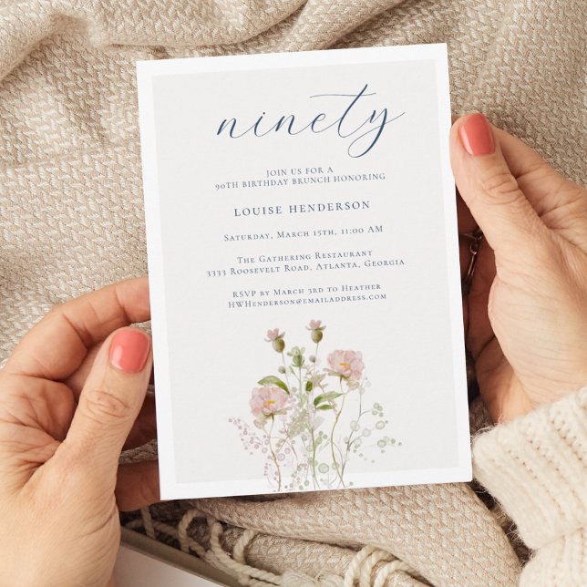 Convite Elegante Boho Floral 90 Festa de aniversário (Criador carregado)