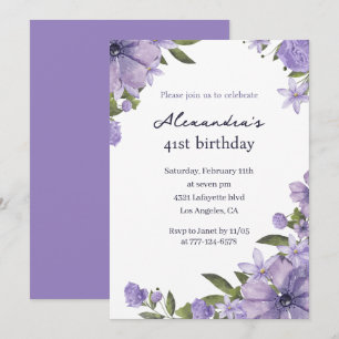 Convite Elegante Boho Floral Aquarela Aniversário de 41 an