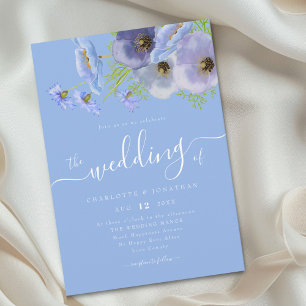 Convite Elegante Boho Floral Azul Casamento Aquarela