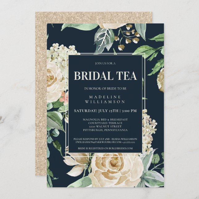 Convite Elegante Boho Floral Bridal Tea Chá de panela (Frente/Verso)