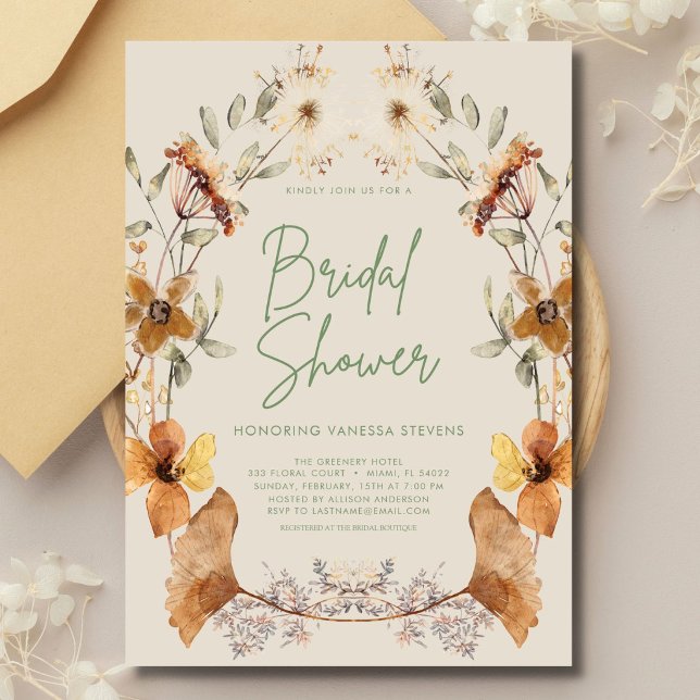 Convite Elegante Boho Floral Festa de Noivado com Flores S (Criador carregado)