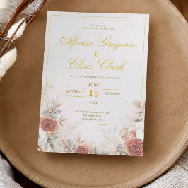 Convite Elegante Boho Floral Rosa Rosa Claro Casamento Mod