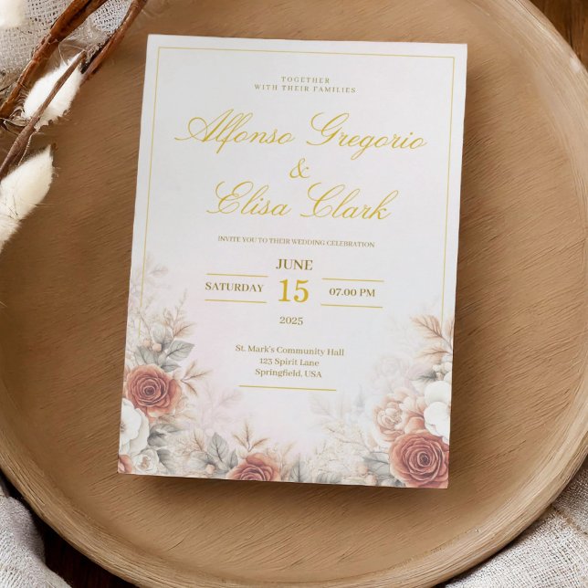 Convite Elegante Boho Floral Rosa Rosa Claro Casamento Mod (Criador carregado)